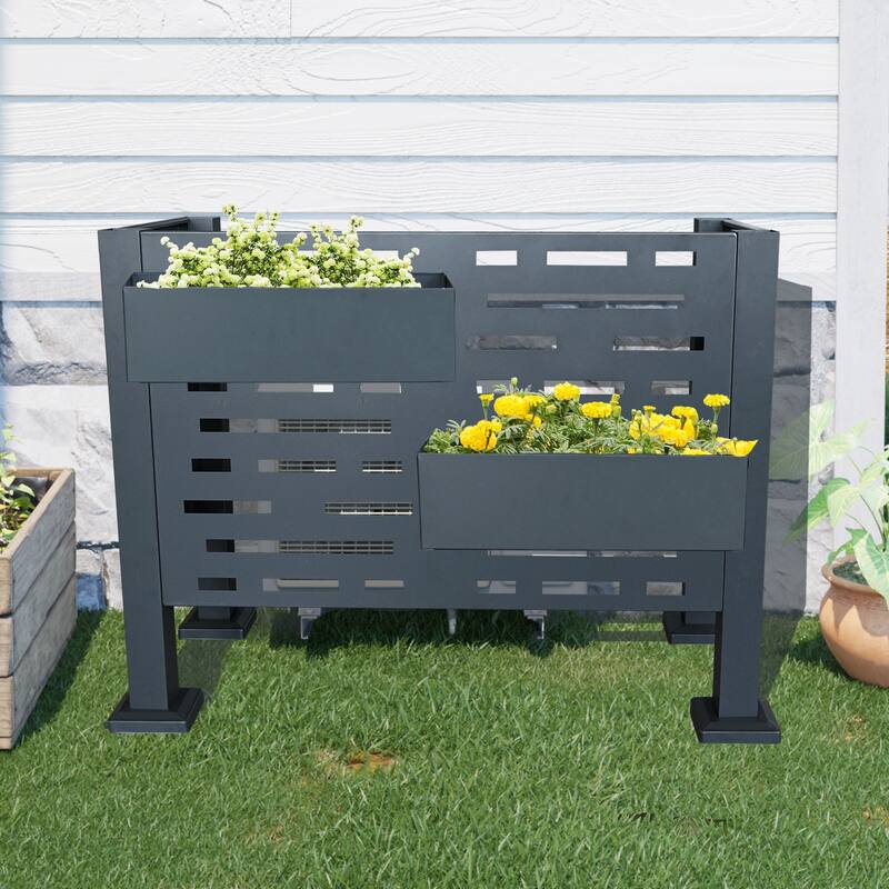 GDF Studio - Elstone Outdoor Metal Privacy Fence Cover for AC with Galvanized Steel Panels