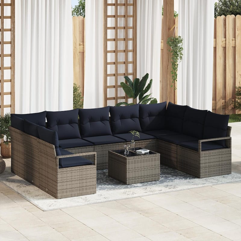vidaXL 10 Piece Garden Sofa Set with Cushions - 113.8×69.7×27.2