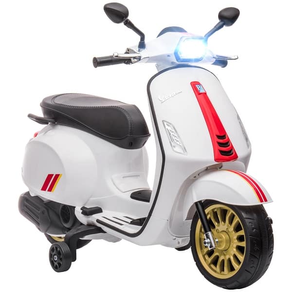slide 2 of 20, Kids Vespa Electric Motorcycle with Training Wheels White