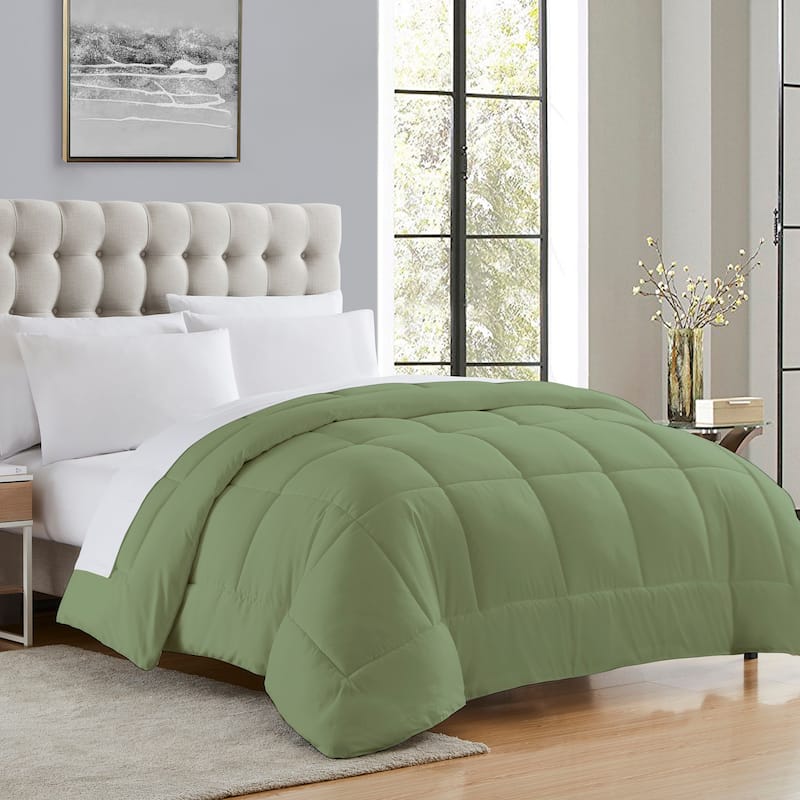 Plush Solid Color Box Stitch Down Alternative Comforter - Twin - Sage