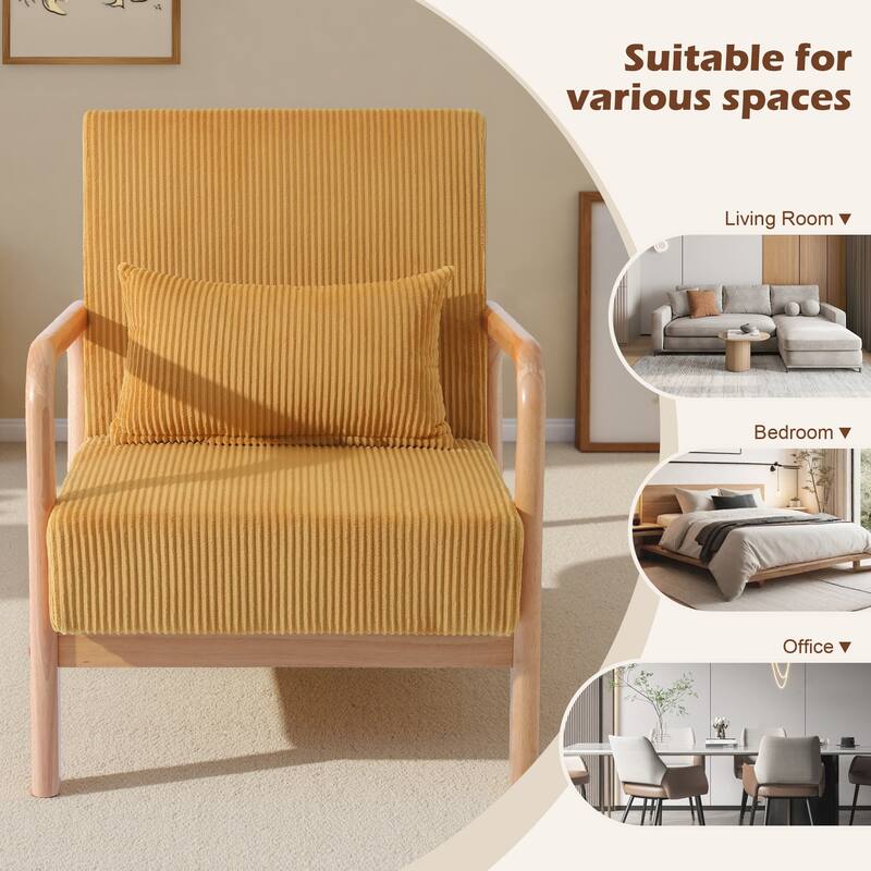 25" W Mid Century Upholstered Wood Accent Chair with Pillow