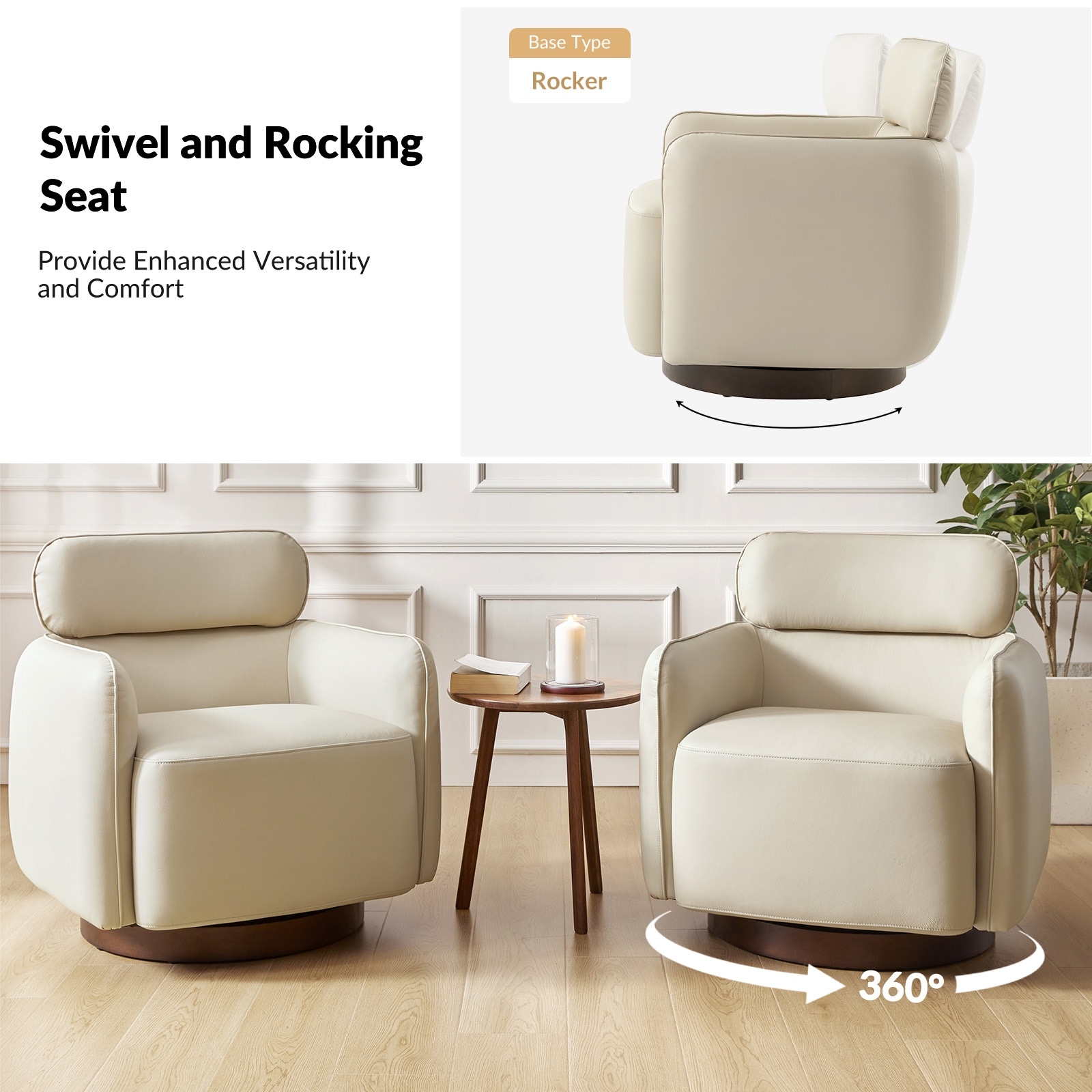 Raphael Modern Swivel Genuine Leather Barrel Chair