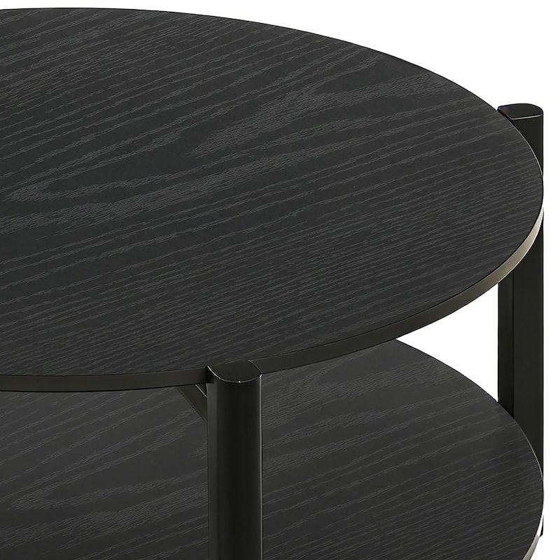 Furniture of America Rovion Round Wood Coffee Table with Open Bottom Shelf