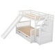 preview thumbnail 8 of 7, White Twin Over Full Bunk Bed with Two Drawers and Storage Staircase, Slide, High Guardrail, Ladder