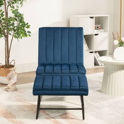 Velvet Lounge Chair with Ottoman, 180-Degree Recline, Adjustable Back