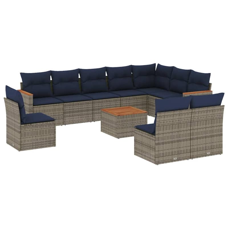 vidaXL Patio Sofa Set with Cushions Outdoor Conversation Furniture Poly Rattan - 24.4x 24.4x 27.2