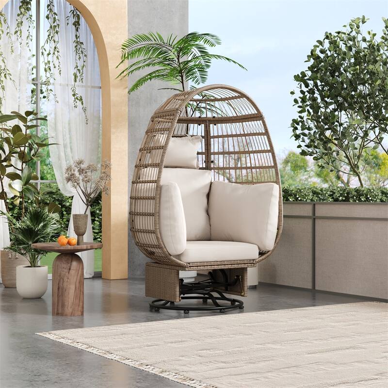 Outdoor Swivel Chair w/ Cushions,Rattan Egg Chair w/ Rocking Function