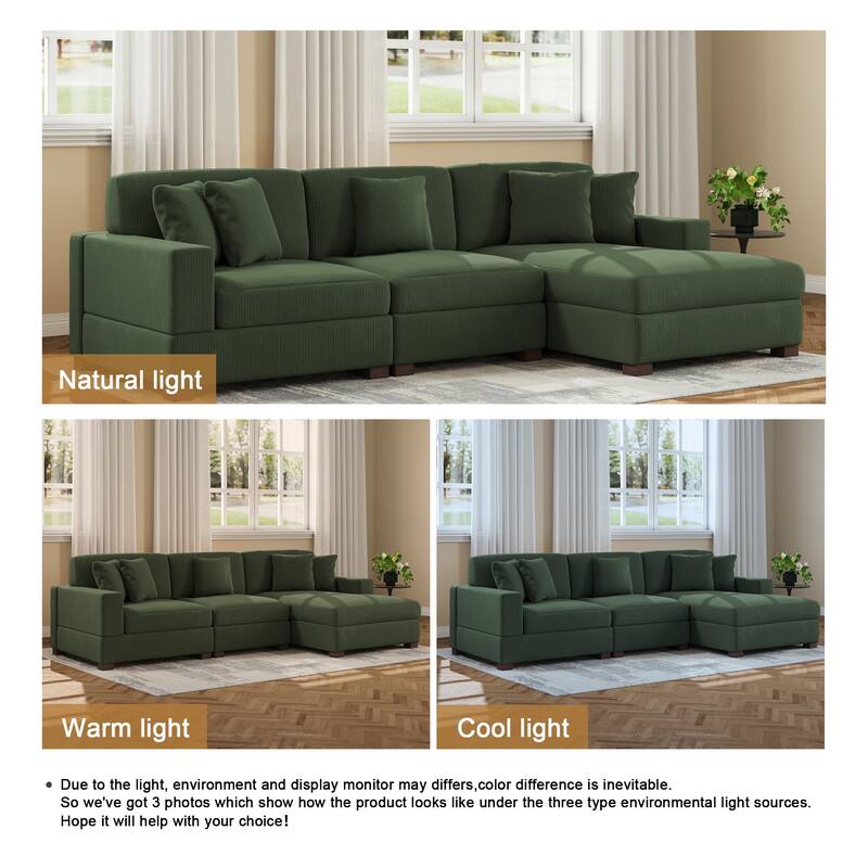 Upholstered Oversized Modular Sectional Sofa Set Corduroy Sleeper Sofa With Chaise