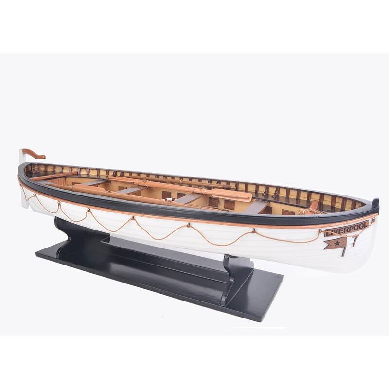 HomeRoots 6" Brown and White RMS Titanic Lifeboat Hand Painted Decorative Boat - 22.5' X '6' X '7.25