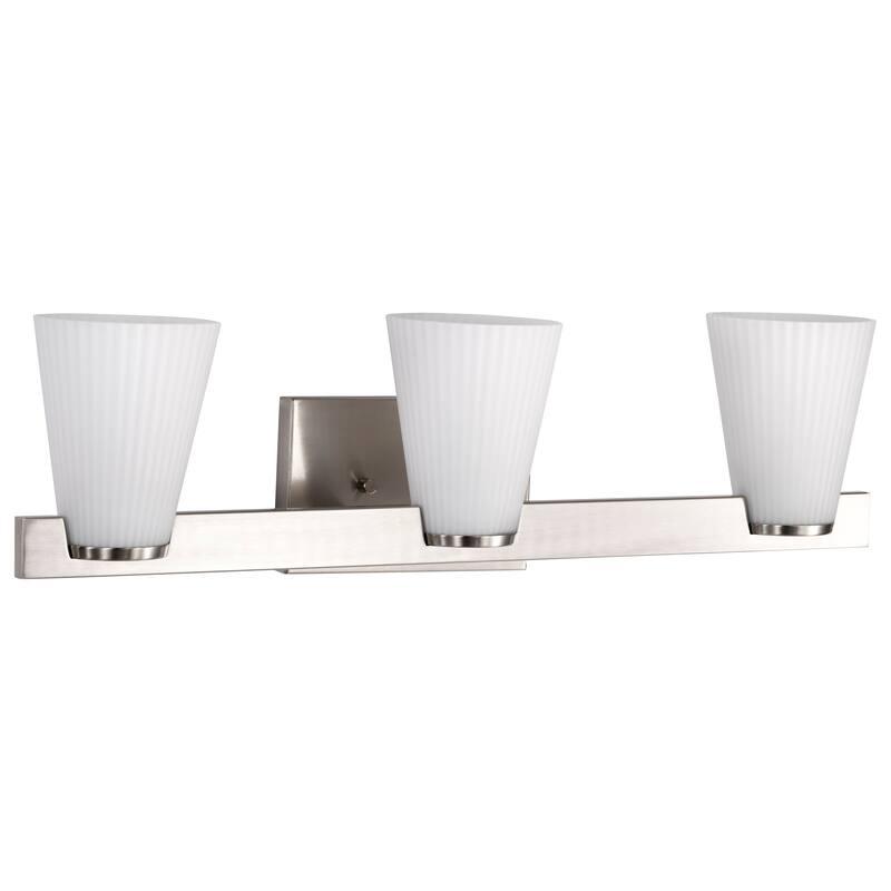 Royale 3 Light Vanity Brushed Nickel Finish Ribbed White Glass - Brushed Nickel