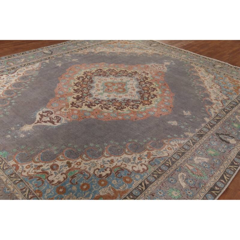 Gray Tabriz Persian Vintage Area Rug Hand-Knotted Wool Carpet - 9'10"x 12'0"