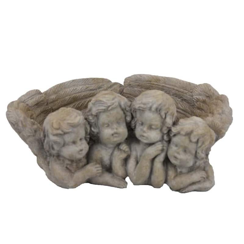 Rachel Accent Planter with 4 Sculpted Cherubs Antique White Terracotta