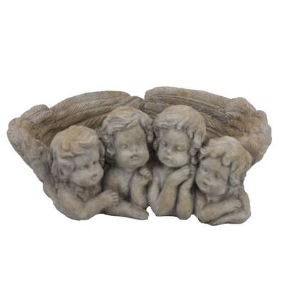 Rachel Accent Planter with 4 Sculpted Cherubs Antique White Terracotta