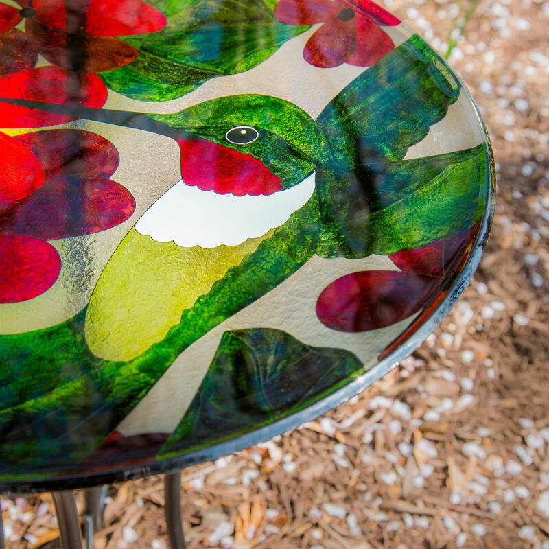 16" Glass Birdbath w/ Stand, Hummingbird