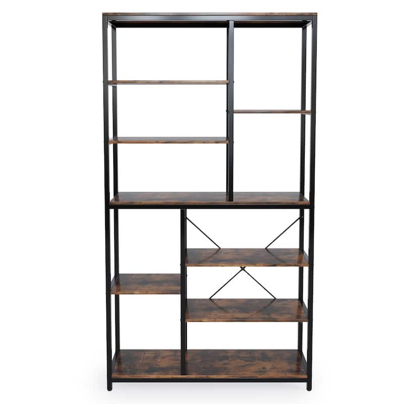 Industrial 8-Tier Large Bookshelf, Wood Etagere Bookcase, Book Shelving Units Storage Shelf, 79 Inches
