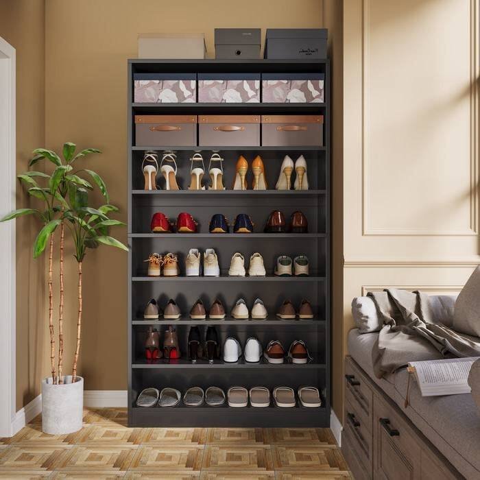 8-Shelf Shoe Rack Storage Cabinet Closet Shelving Unit in Black Wood Finish - 11.81"D x 31.50"W x 70.86"H