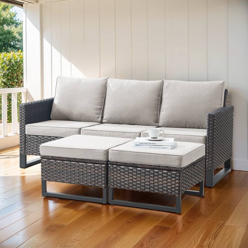 Pocassy Sofa with Ottoman set of 3 - Brown - Beige