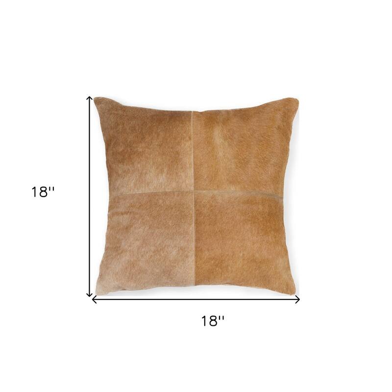 18" Tan Cowhide Throw Pillow