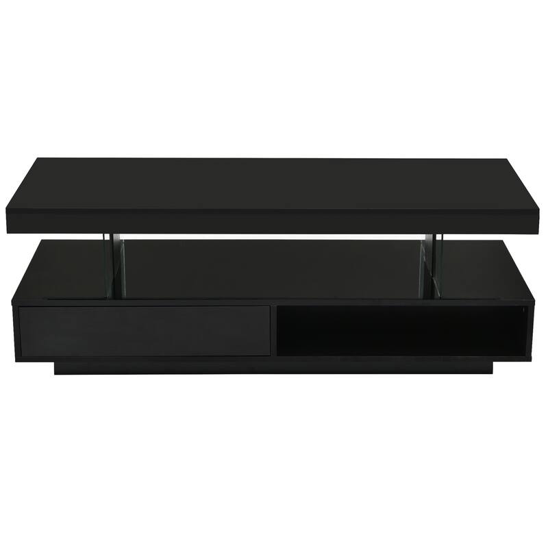 LED Coffee Table with Storage, Modern Center Table with 2 Drawers and Display Shelves