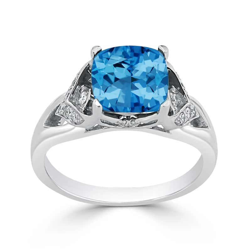Auriya Modern 2 3/8ct Cushion-cut Swiss Blue Topaz and Diamond Engagement Ring 1/6ctw 14k Gold