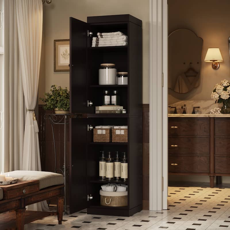 Palace Imports Premium 100% Solid European Oak Hardwood Bathroom Storage Cabinet with Shaker Doors - 16" Wide, 71.5" Tall