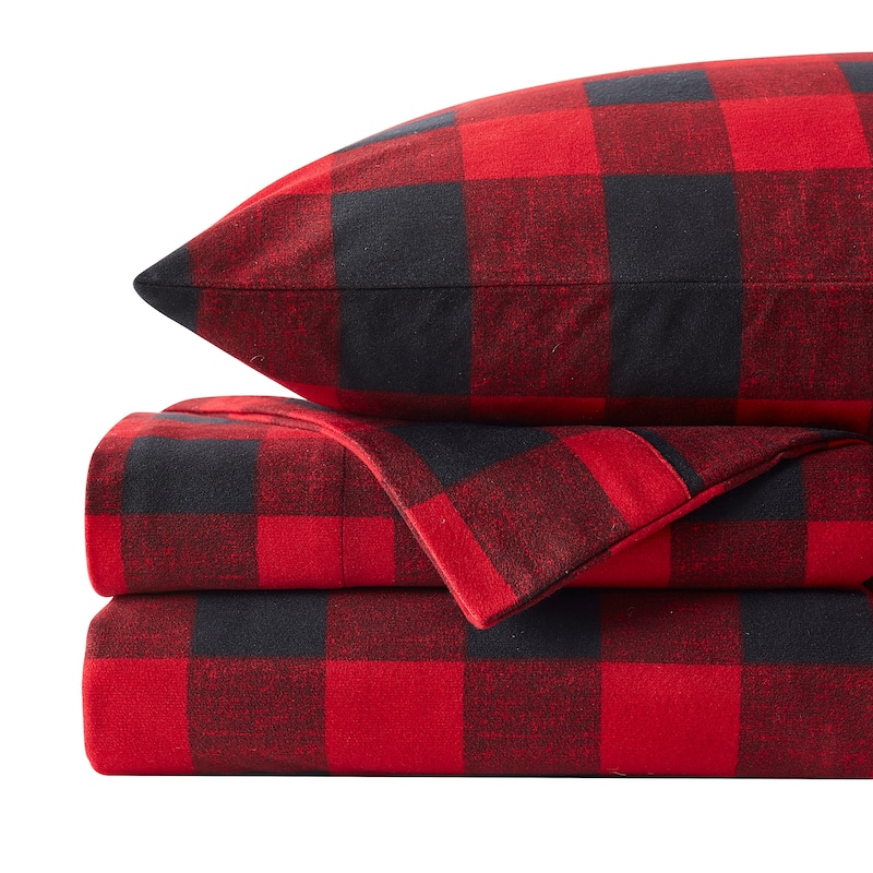 Sweet Home Collection Buffalo Plaid Printed Extra Deep Pocket Flannel Sheet Set