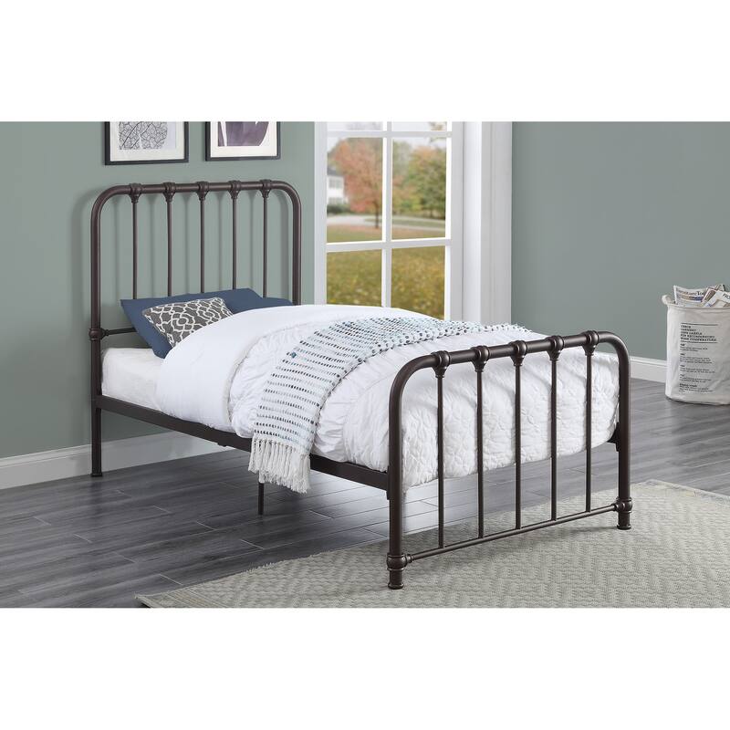 Bethany Metal Queen Bed with Blue Finish, Platform Design, Foundation Not Required, Ships in One Box - Bronze - Twin