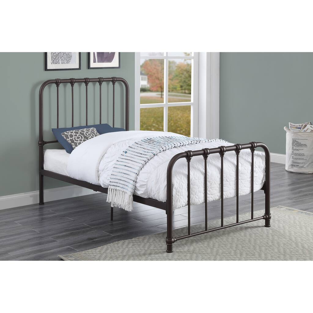 Metal Bed Dark Bronze Finish Twin Platform Bed 1pc