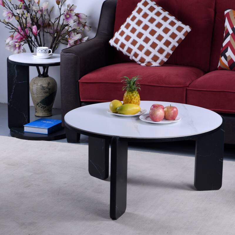 Modern Coffee Table with End Table Set, Durable Walnut Veneered MDF Center Table, Side Table for Living Room