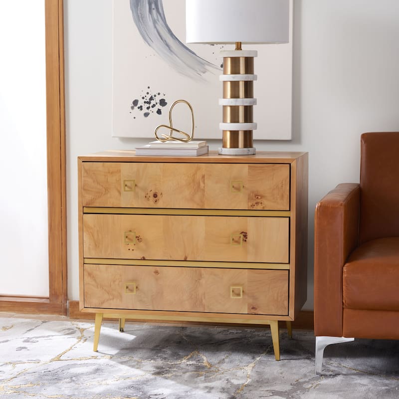 SAFAVIEH Ama 3-Drawer Chest - Camel/Gold