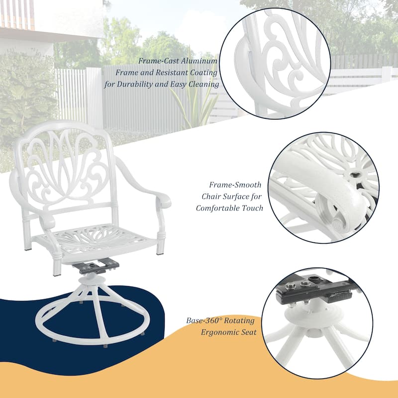 Clihome Patio Cast Aluminum Arm Dinning Swivel Chair (Set of 2)