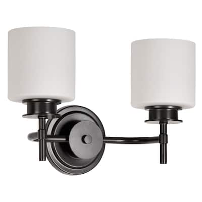 Warren 2 Light Vanity Gun Metal with Satin White Glass - Gun Metal