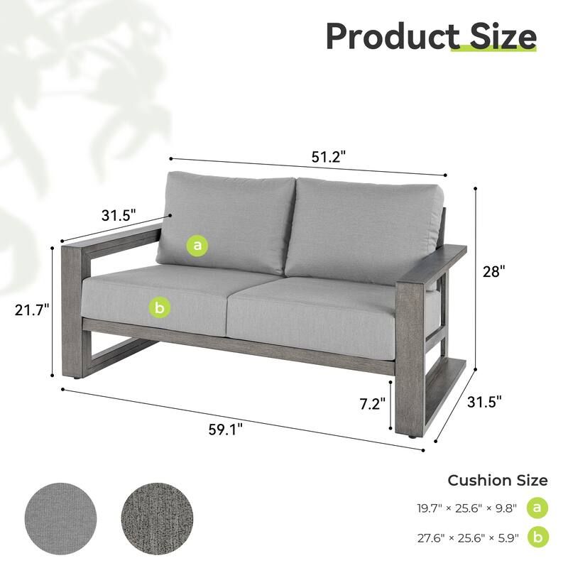 PureScape Hand-Painted Aluminum Outdoor Loveseat with Sunbrella Gray Cushions