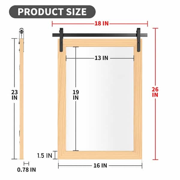 dimension image slide 4 of 20, Farmhouse Barn Door Bathroom Vanity Wall Mirror with Solid Wood Frame