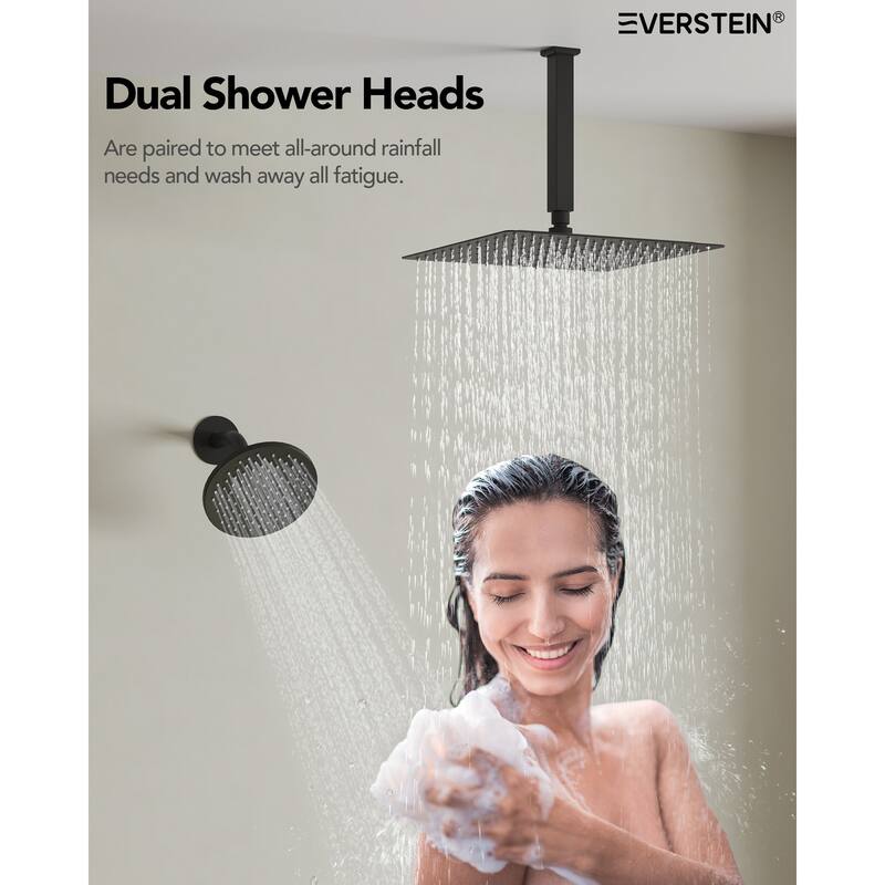 Dual Rainfall Shower System 12" & 6" Heads with Thermostatic Valve and Handheld Spray
