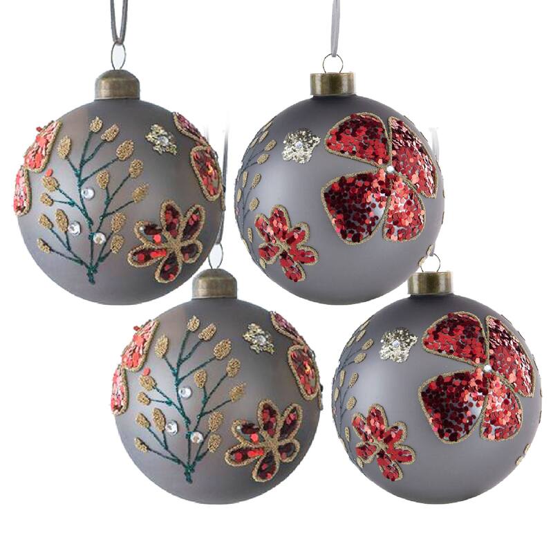D4.7" Christmas Ball Ornaments, Glass Decorative Hanging Ball Christmas Tree Ornaments for Holiday Decorations, Set of 4 - Multi