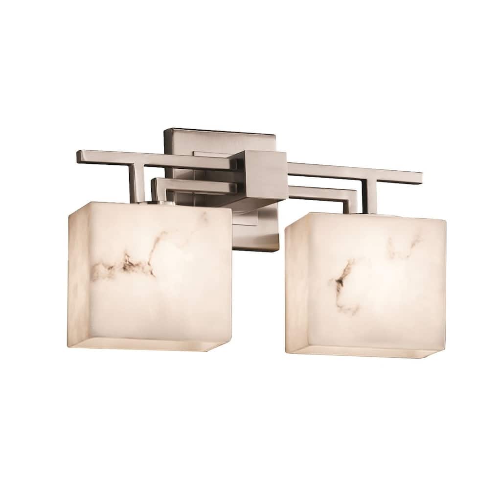 Justice Design LumenAria Aero 2-light Brushed Nickel Bath Bar, Faux Alabaster Rectangle Shade