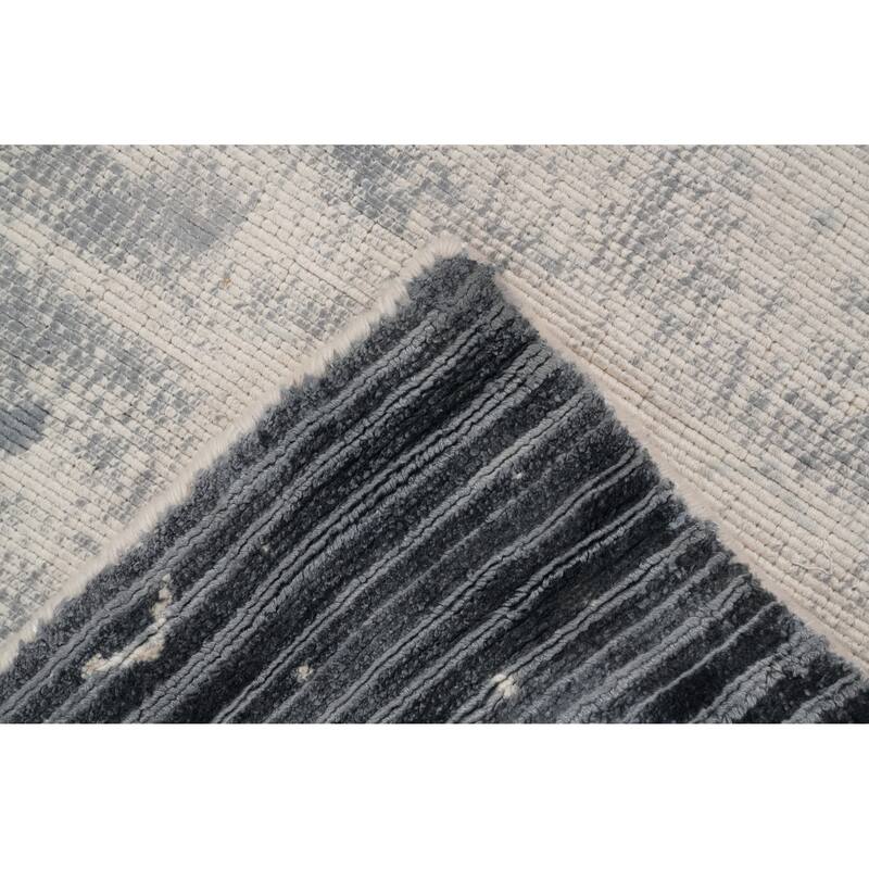 Hand Knotted Oriental Viscose Silk Carpet Modern Pictorial Greys & Charcoal Abstract Area Rug - 6' 6'' X 4' 5''