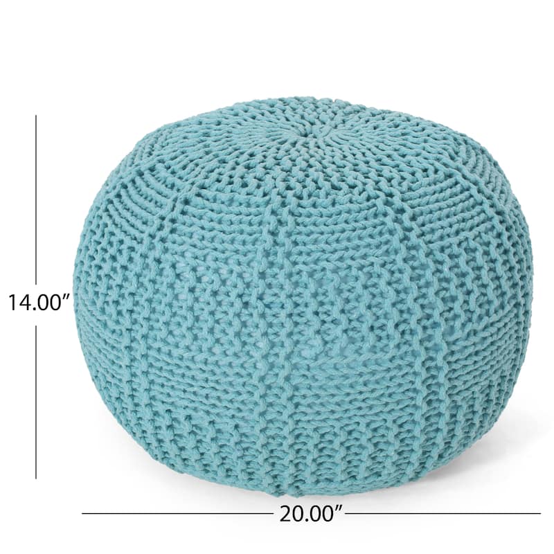 Hortense Indoor Cotton Knitted Round Pouf by Christopher Knight Home