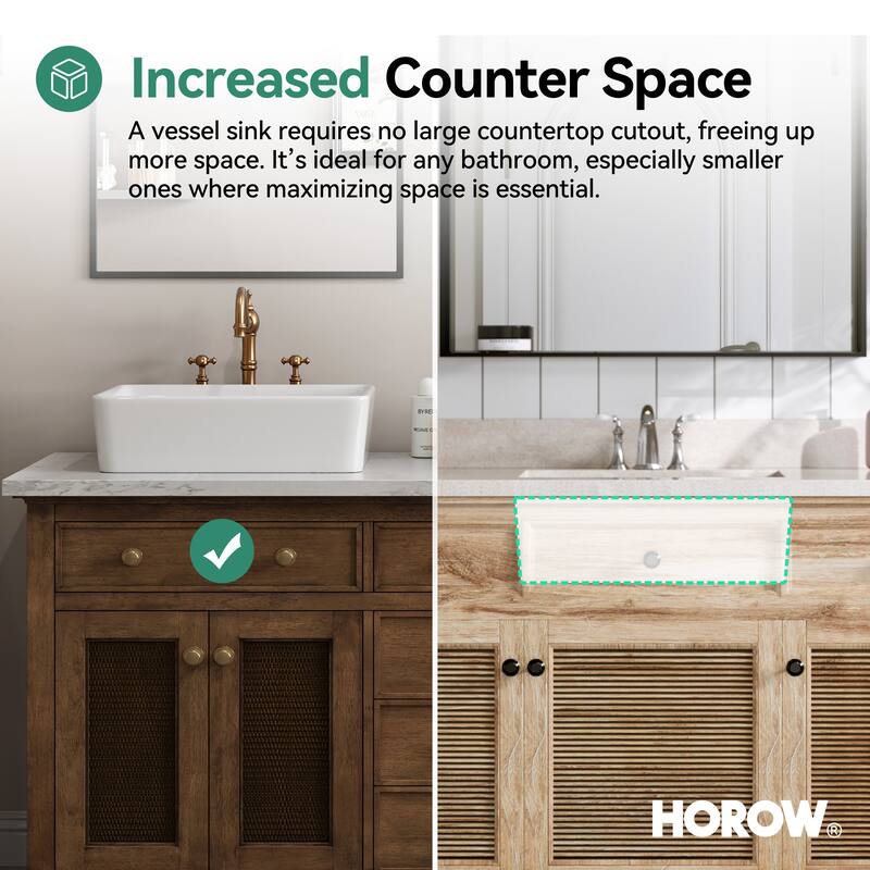 HOROW 19 inch Rectangular White Bathroom Ceramic Vessel Sink Art Basin