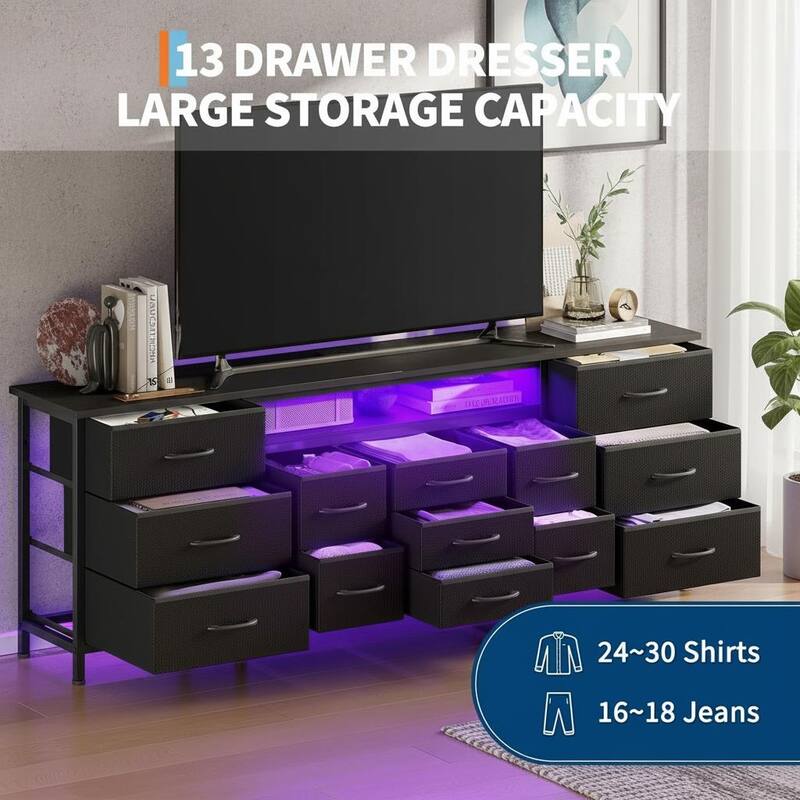 70 Inch Long Dresser TV Stand, Wide 13 Chest, up to 80 Inch