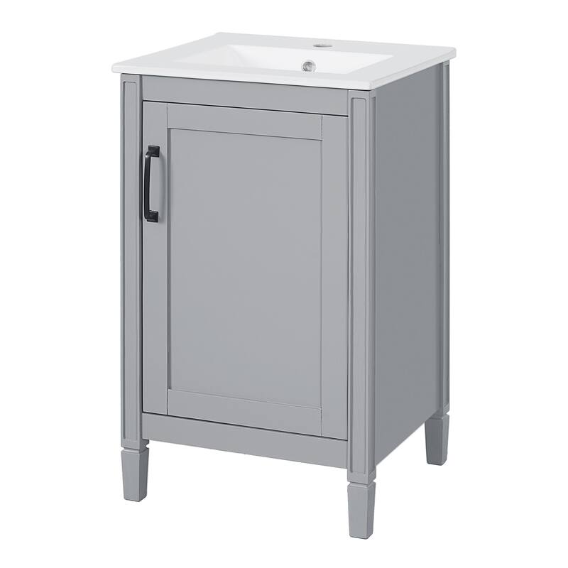 20 Inch Black Bathroom Vanity Ceramic Sink Soft Close Door U Shaped Shelf Small Bathrooms