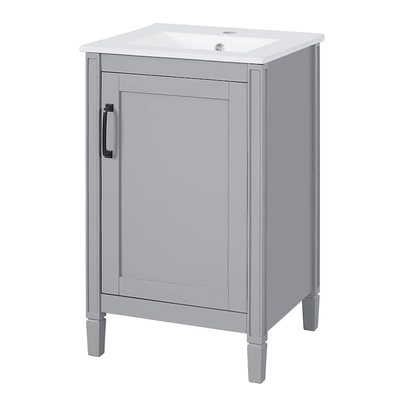 Roomfitters 20" Bathroom Vanity with Ceramic Sink, Soft-Close Door, Adjustable U-Shaped Shelf and Door Rack