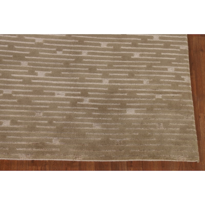 All-Over Striped Nepalese Area Rug Hand-Knotted Wool Carpet - 9'2" x 11'8"