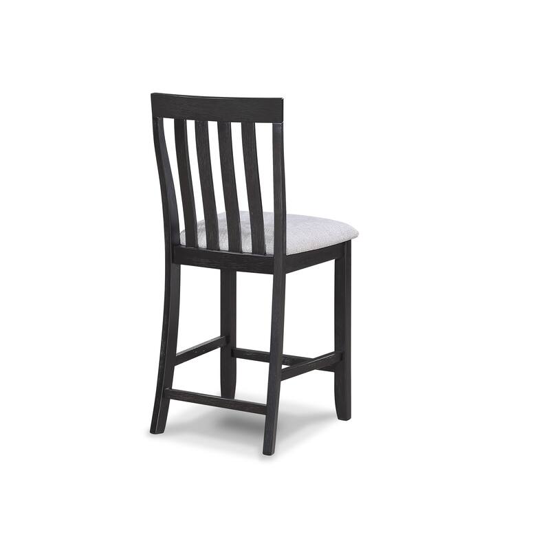 2Pc Black/Light Gray Counter Height Chair Slat Back Wooden Dining Room Furniture