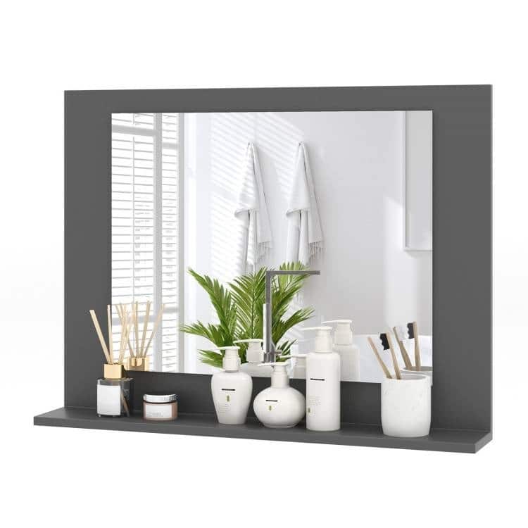 Wood Wall Mounted Bathroom Mirror with Storage Shelf - 23.5" x 4" x 17.5" - Grey