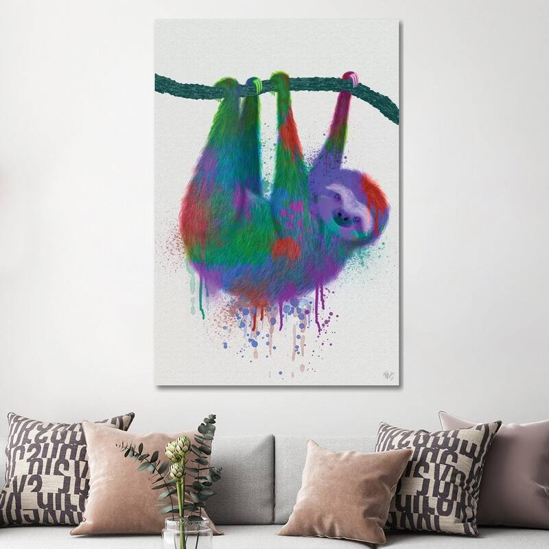 iCanvas "Sloth Rainbow Splash" by Fab Funky Canvas Print