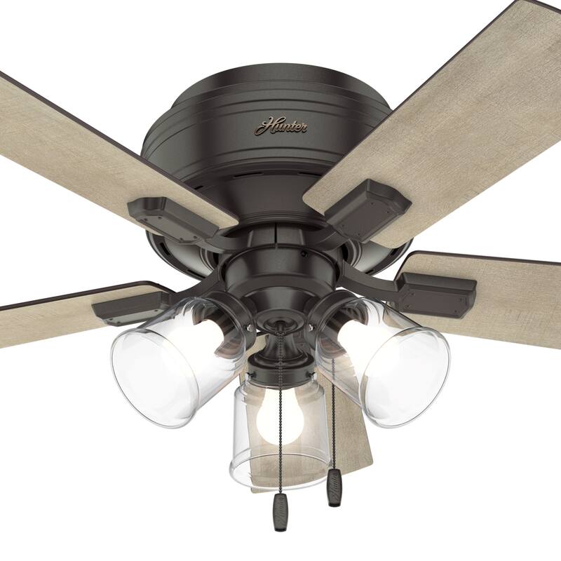 Hunter 42" Crestfield Low Profile Ceiling Fan with 3-Light LED Light Kit and Pull Chain - Casual, Farmhouse, Rustic