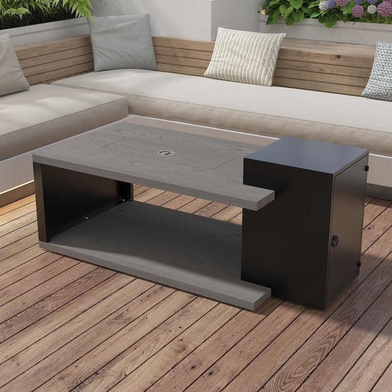 Outdoor Propane Fire Pit Table w/Hidden Tank Cabinet 50,000 BTU Gas Fire Table for Patio Deck CSA Certified