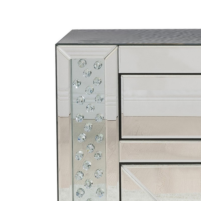 Wood & Mirror Nightstand with Crystal Inserts, Silver